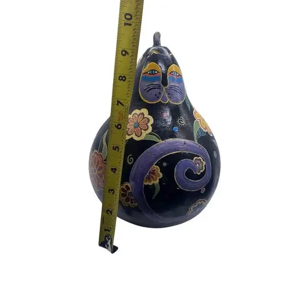 FAT CAT Gourd Handpainted Hand Painted Black Purple Whimsical Burch Style 10